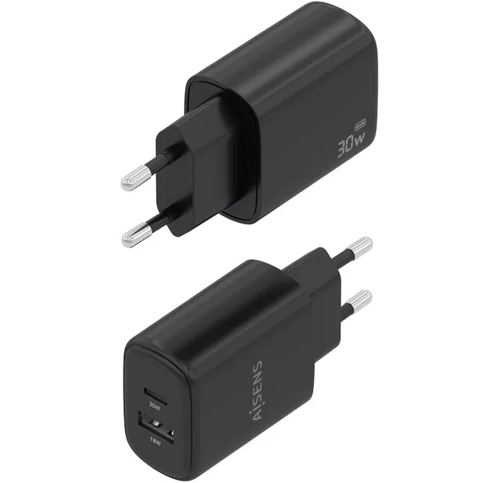 Aisens Cargador GaN 30W USB-C y USB-A Negro A110-0978